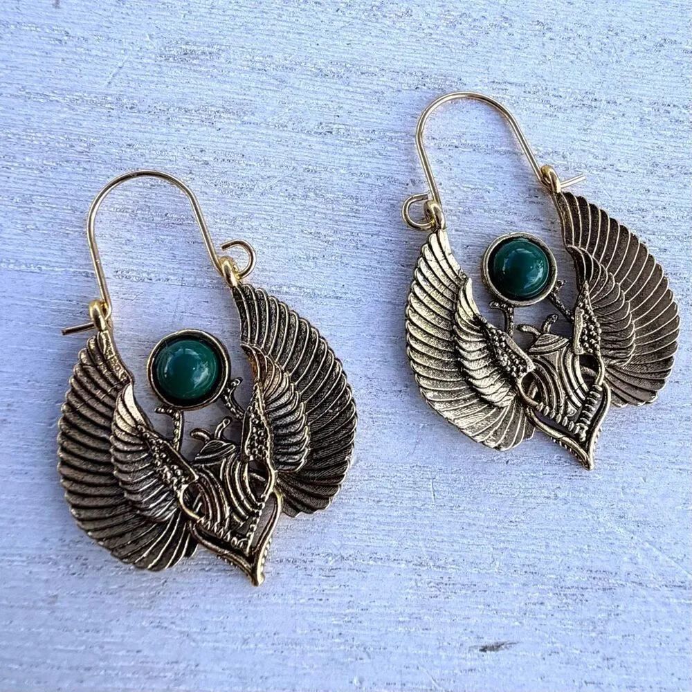 Egyptian Revival Scarab Wing Earrings